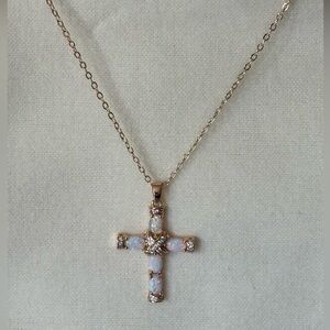 NEW Opal Cross 18k Yellow Gold Necklace